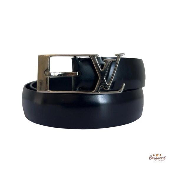 Authentic Louis Vuitton Black Leather Silver LV Initials Belt 85/34 - Picture 1 of 13
